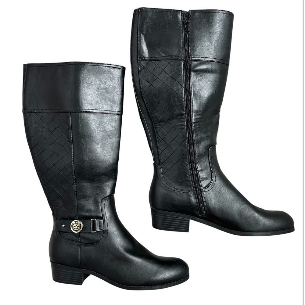 LIZ CLAIBORNE Women’s Torino Riding‎ Boot Memory Foam Wide Calf Zipper Black 11W
